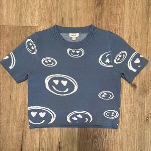 Debut Blue and White Smiley Face Short Sleeve Tee